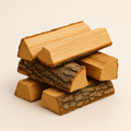 Stack of Oak firewood logs on a beige background